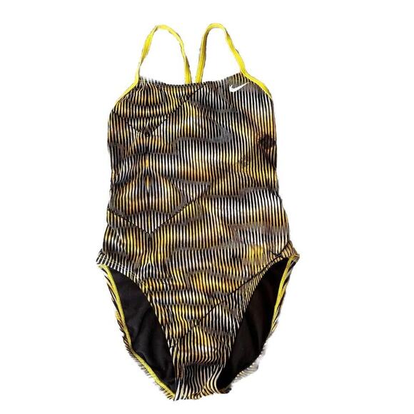 Nike Other - NIKE Swimsuit Sz 4 Bathing Suit One Piece Yellow Black Open Back Summer Swim